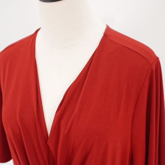 Lane Bryant V-Neck Wrap Red Shift Flutter Sleeve Dress 18 / 20 Nylon Polyester - Picture 3 of 8